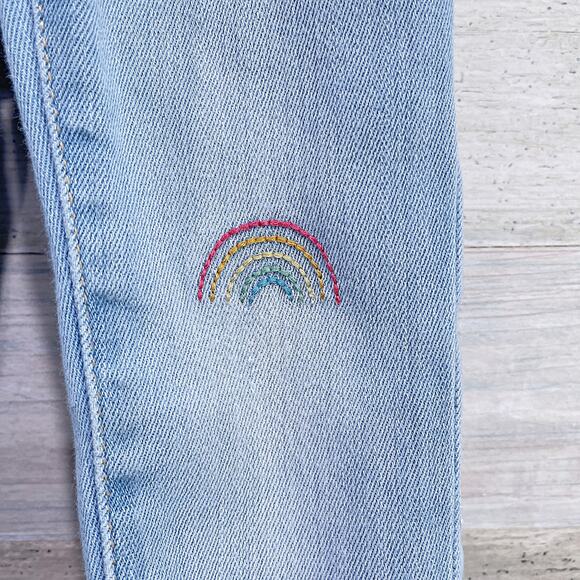 Old Navy Rainbow Embroidered Ballerina Jeans Light Wash Stretch Toddler Girl 2T - Picture 3 of 6